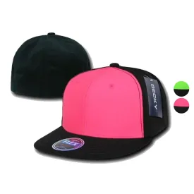 1 Dozen Decky Blank Retro Neon Flat Bill Flex Fit Fitted Baseball Hats Wholesale
