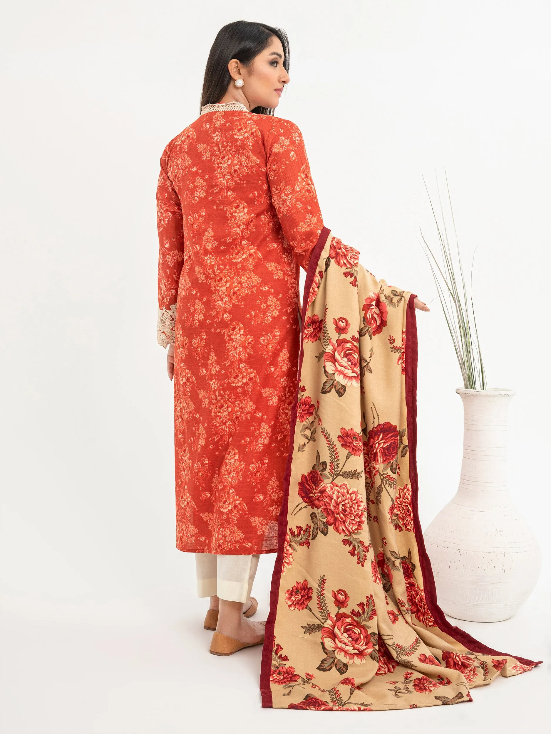 2 Piece khaddar Suit-Embroidered(Pret)