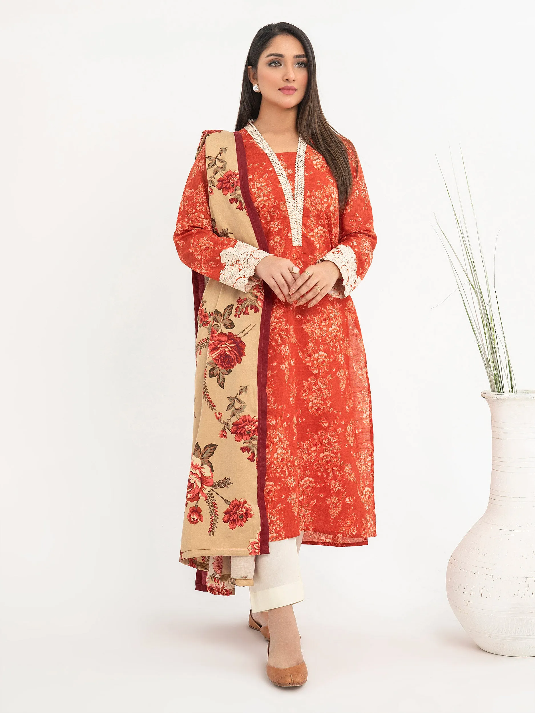 2 Piece khaddar Suit-Embroidered(Pret)