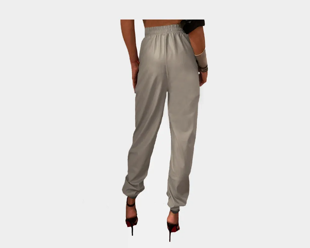73 Powder Gray Vegan Leather Weekender Pants - The Bond Street