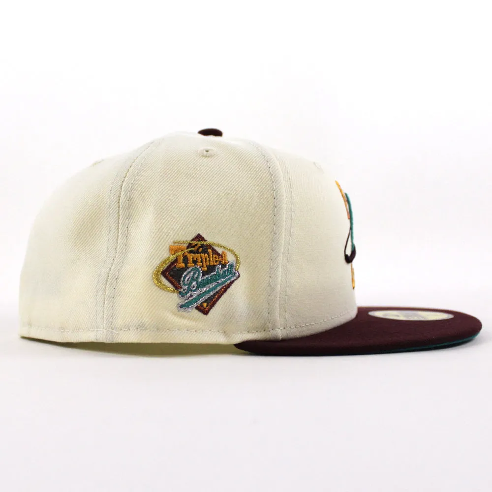 ALBUQUERQUE ISOTOPES Triple A Baseball New Era 59Fifty Fitted Hat (Chrome Maroon Aqua Under Brim)