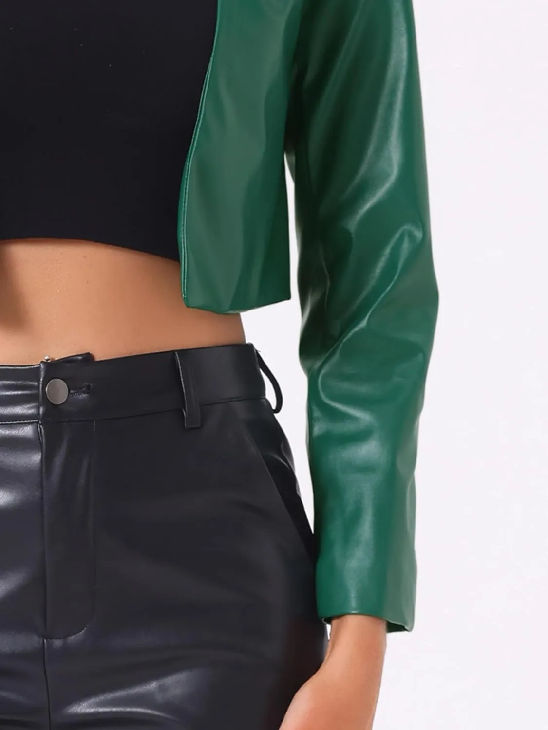 Allegra K Faux Leather Jacket for Women's Long Sleeve Short Coat Moto Biker Cropped PU Jackets