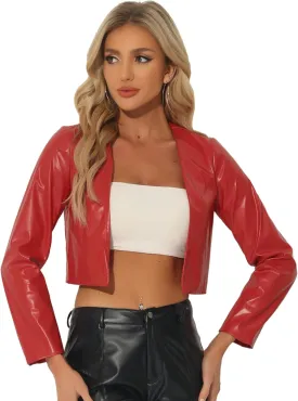 Allegra K Faux Leather Jacket for Women's Long Sleeve Short Coat Moto Biker Cropped PU Jackets Allegra K Faux Leather Jacket for Women's Long Sleeve Short Coat Moto Biker Cropped PU Jackets