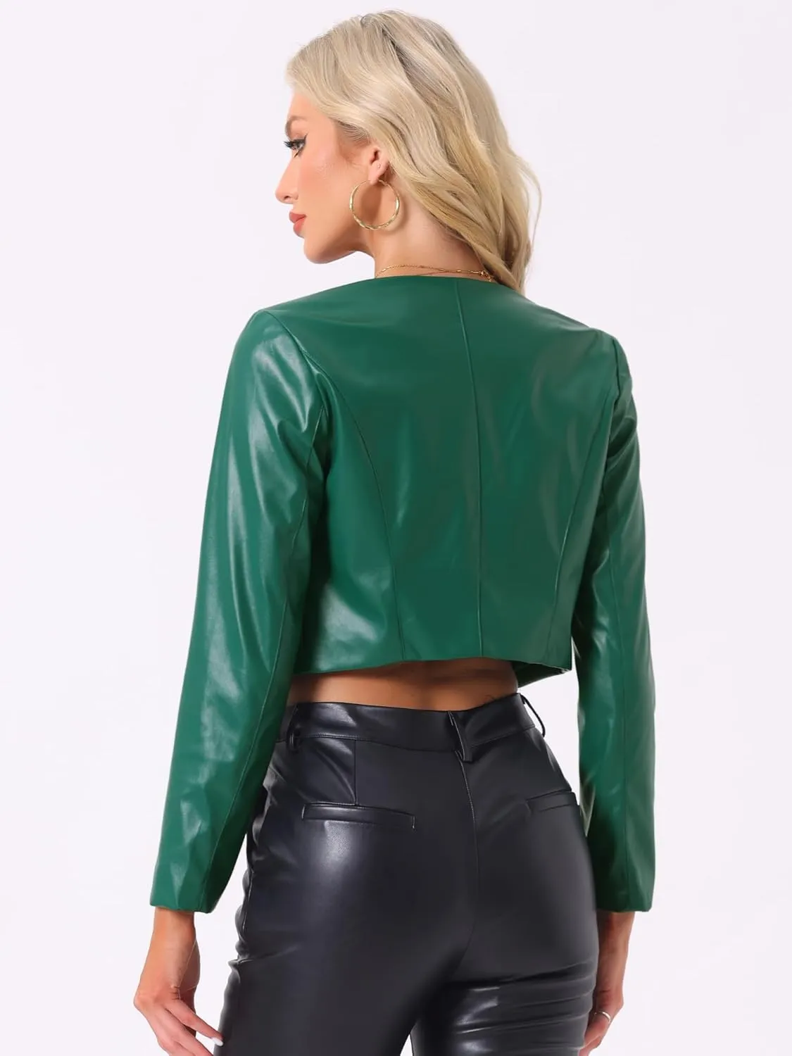 Allegra K Faux Leather Jacket for Women's Long Sleeve Short Coat Moto Biker Cropped PU Jackets