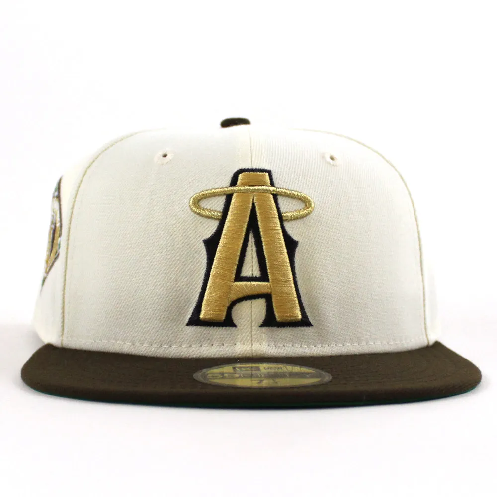 Anaheim Angels Angels BaseBall Patch New Era 59Fifty Fitted Hat (Chrome White Walnut Green Under Brim)