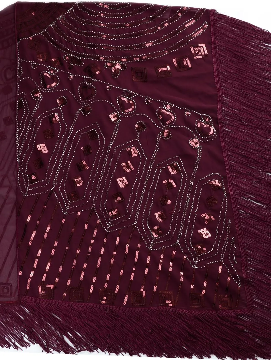 Anna-Kaci Womens Oversized Gatsby Hand Beaded Fringed Sequin Evening Shawl Wrap