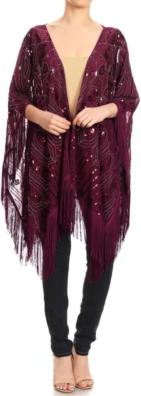 Anna-Kaci Womens Oversized Gatsby Hand Beaded Fringed Sequin Evening Shawl Wrap Anna-Kaci Womens Oversized Gatsby Hand Beaded Fringed Sequin Evening Shawl Wrap