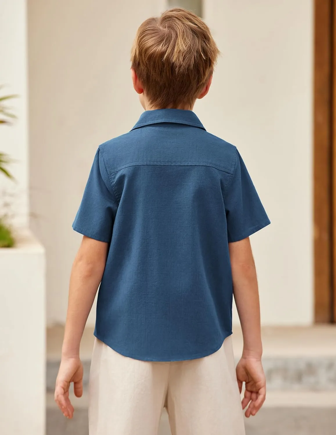 Arshiner Boys Guayabera Shirt Short Sleeve Cotton Linen Button Down Shirt Summer Beach Tops with One Pocket