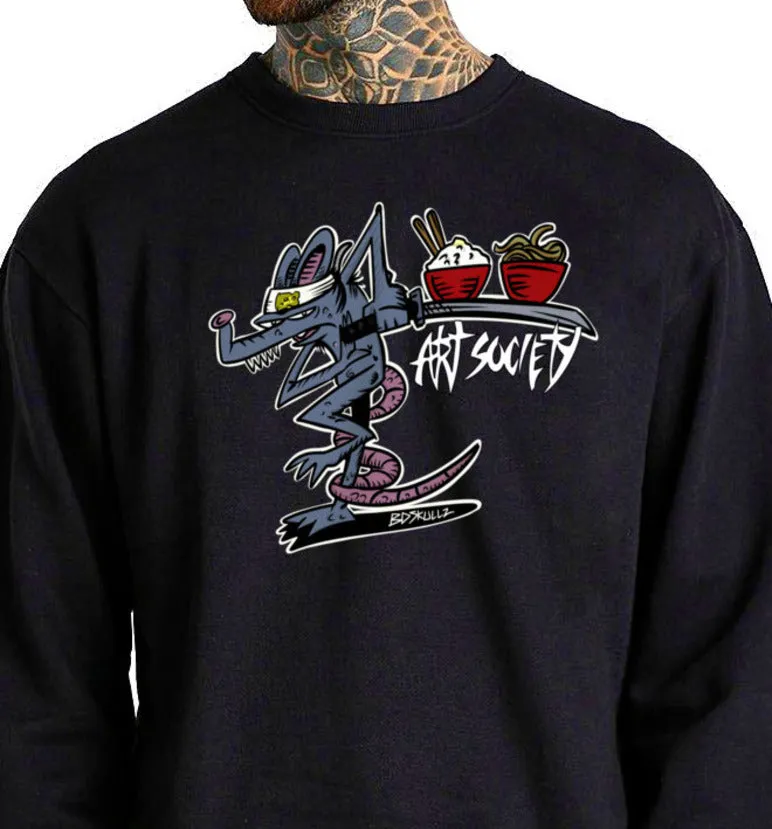 Art Society KUNG FU RAT CREW SWEATER BLACK