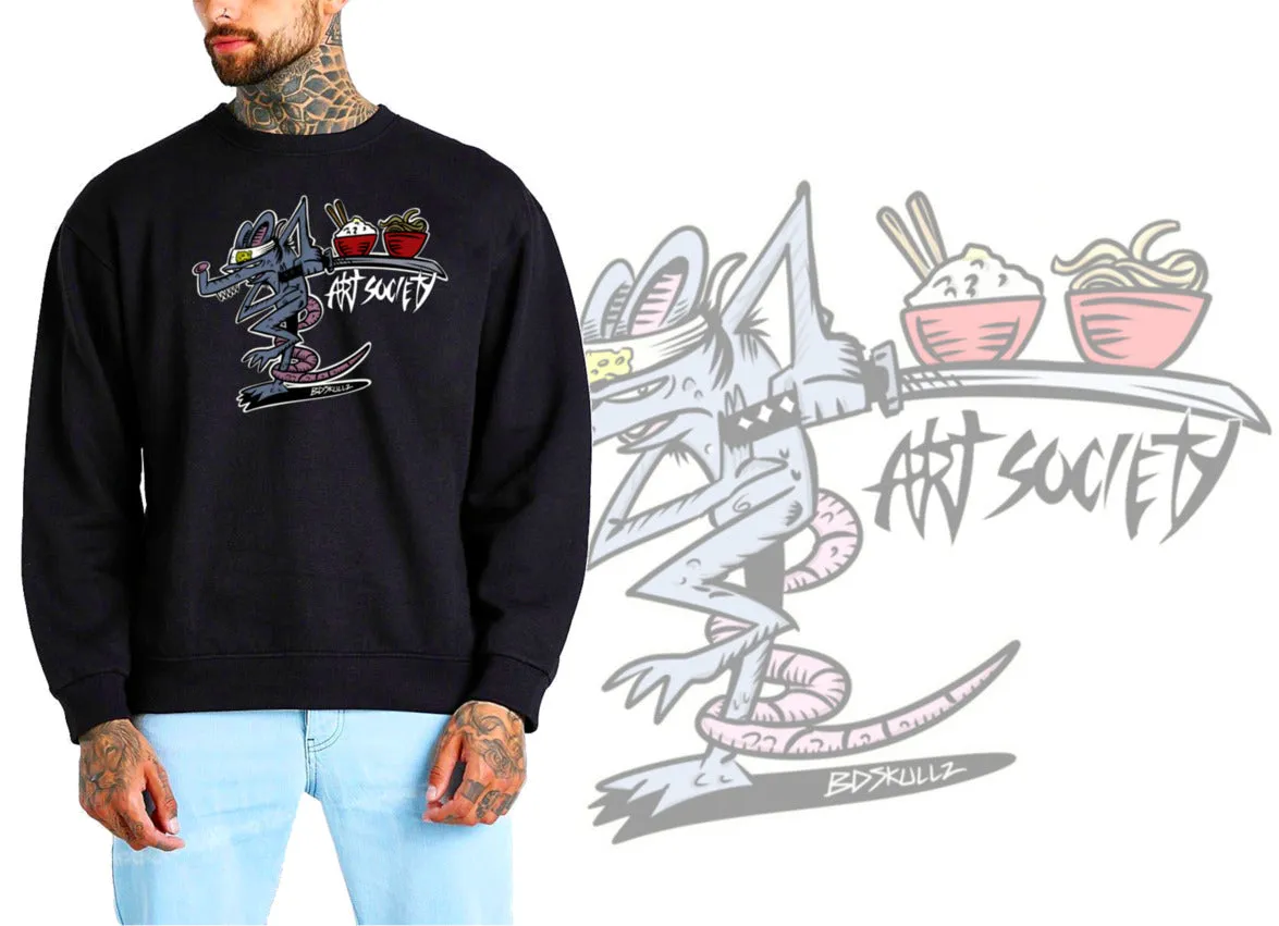Art Society KUNG FU RAT CREW SWEATER BLACK