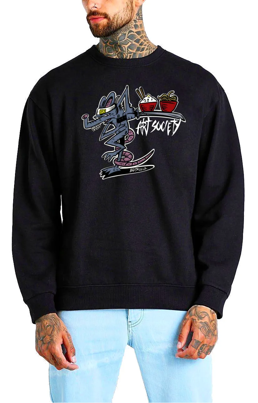 Art Society KUNG FU RAT CREW SWEATER BLACK