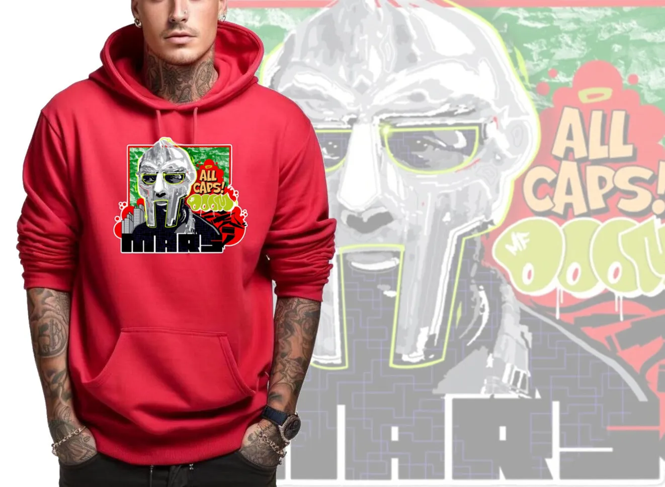 Art Society x MARS x MF DOOM ALL CAPS HOODIE RED
