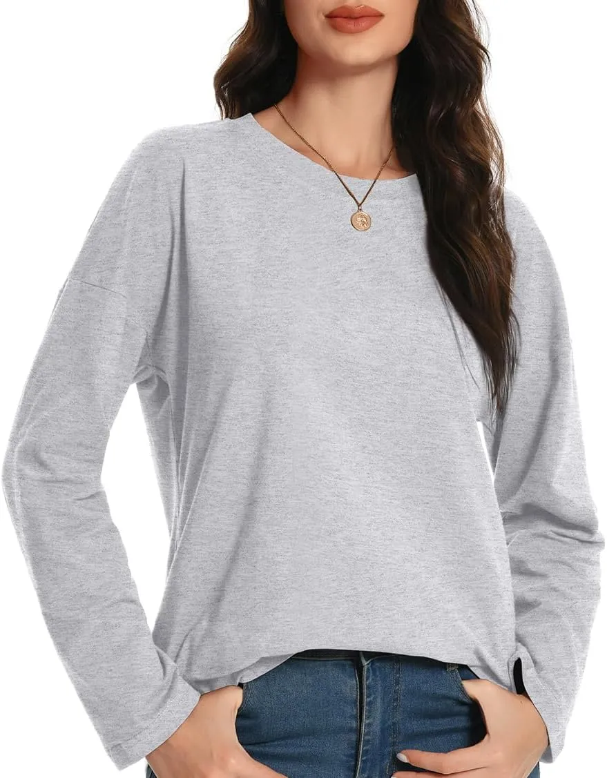 Auriviz Womens Long Sleeve Shirts Loose Fitted Crewneck Basic Tops Casual Tees Outfits Spring Clothes 2025