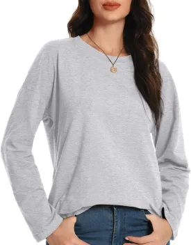 Auriviz Womens Long Sleeve Shirts Loose Fitted Crewneck Basic Tops Casual Tees Outfits Spring Clothes 2025