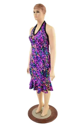 Backless Halter Wiggle Dress in Rainbow Leopard