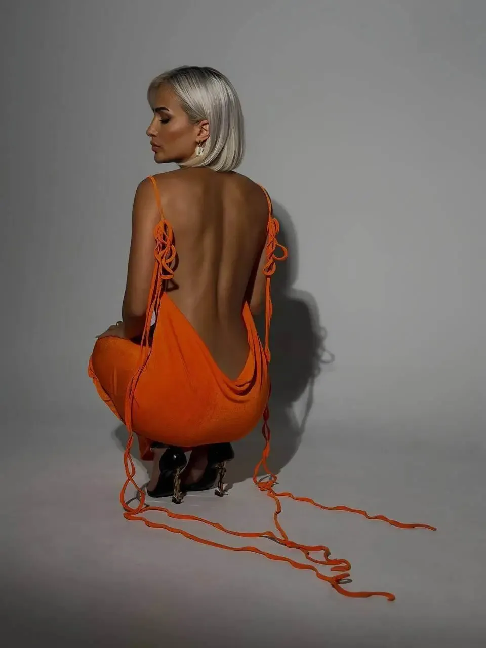 Backless Strap Velvet Midi Dress