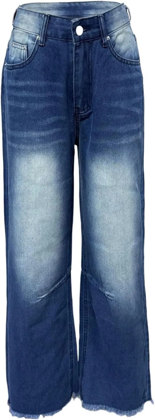 Baggy Jeans for Women High Waist Wide Leg Barrel Jeans Vintage Y2K Cargo Ripped Capri Jean Casual Distressed Denim Pants