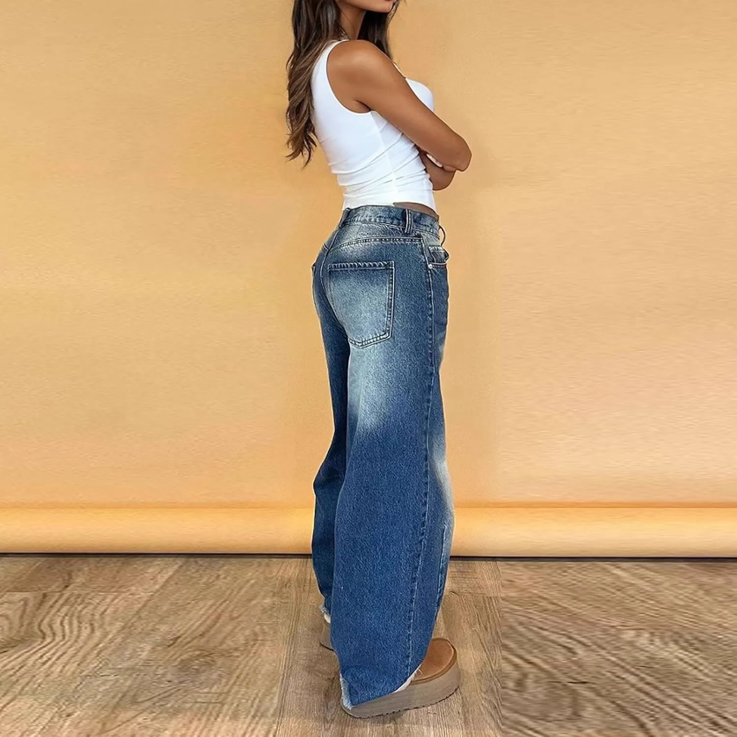 Baggy Jeans for Women High Waist Wide Leg Barrel Jeans Vintage Y2K Cargo Ripped Capri Jean Casual Distressed Denim Pants