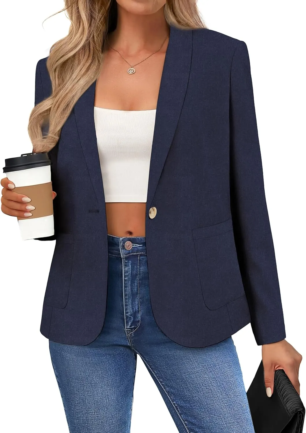 Belle Poque Women's Linen Blazer Lightweight Long Sleeve Shawl Lapel Suit Jacket Coat for Office Work Travel