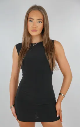 Black Boat Neck Backless Bodycon Mini Dress