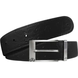 Black Ostrich Textured Leather Belt with Silver Prong Buckle