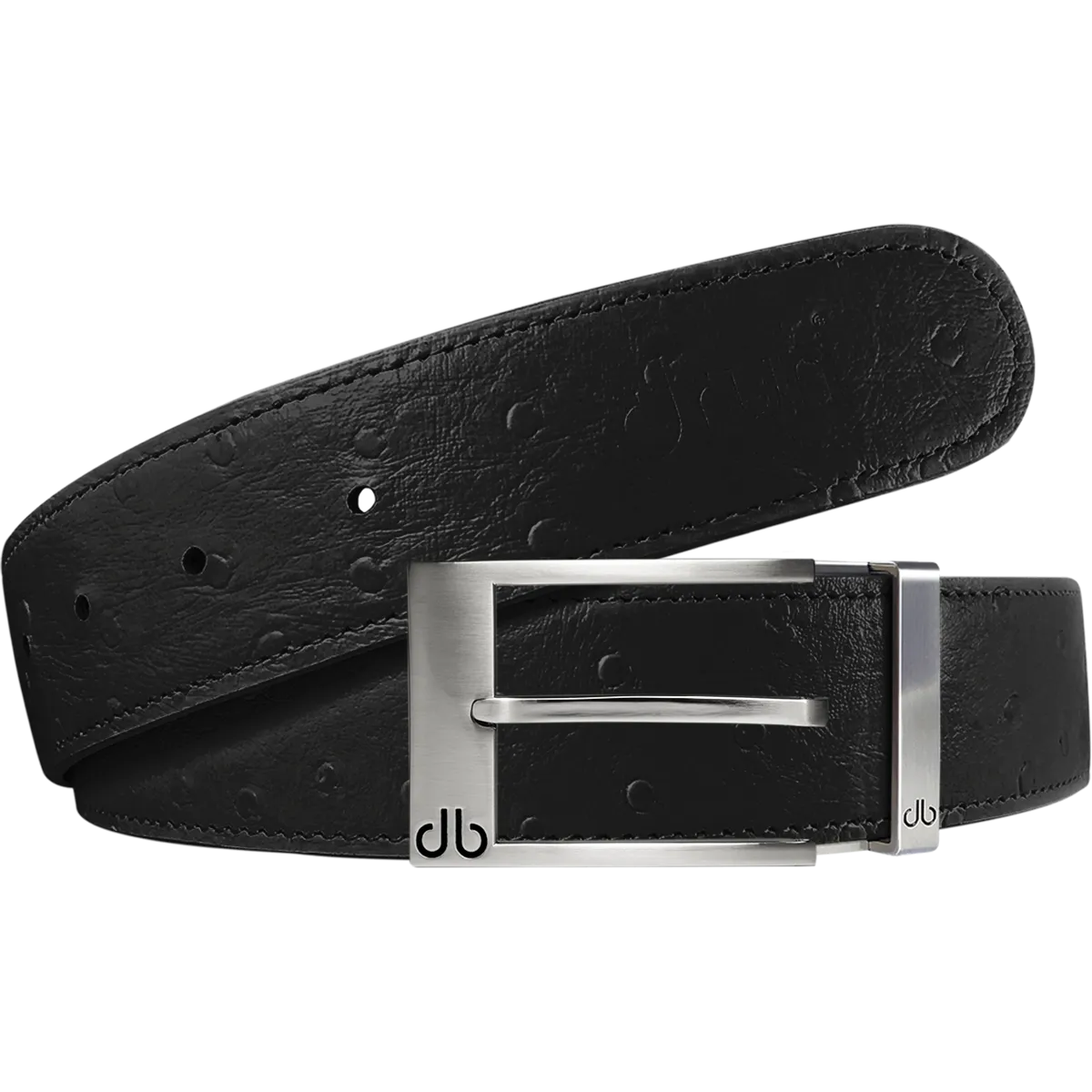 Black Ostrich Textured Leather Belt with Silver Prong Buckle