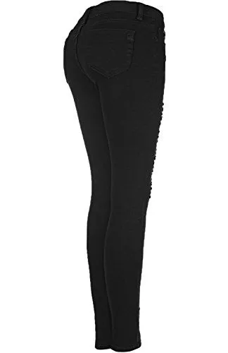 BodiLove Women's 2LUV Distressed Skinny Jeans Black 9