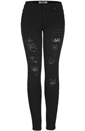 BodiLove Women's 2LUV Distressed Skinny Jeans Black 9