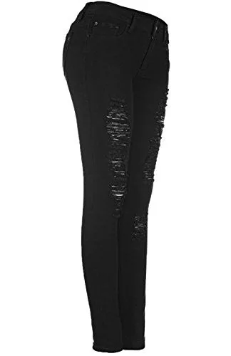 BodiLove Women's 2LUV Distressed Skinny Jeans Black 9
