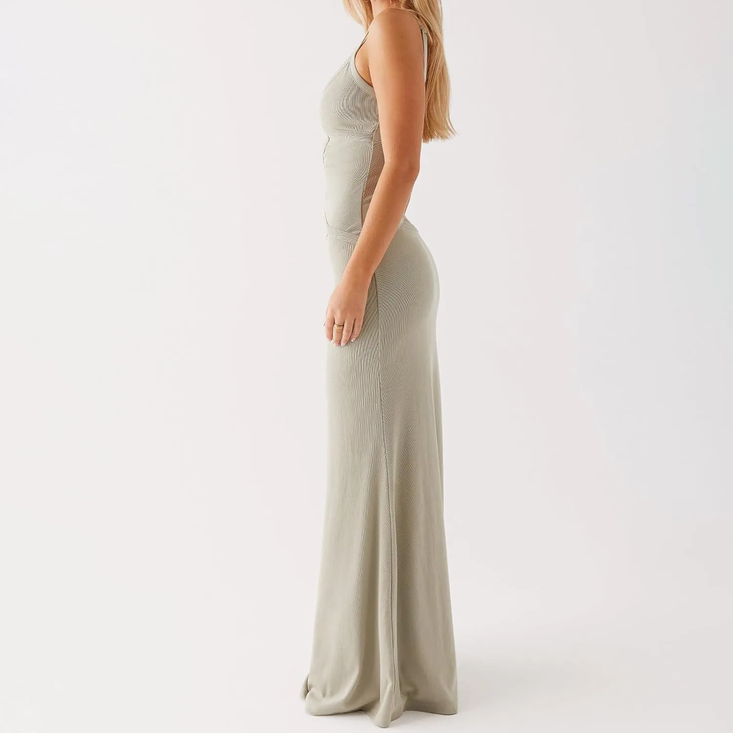 Bodycon Maxi Dress Women Sexy Sleeveless Cutout Low V Neck Spaghetti Strap Backless Solid Hollow Out Long Dresses