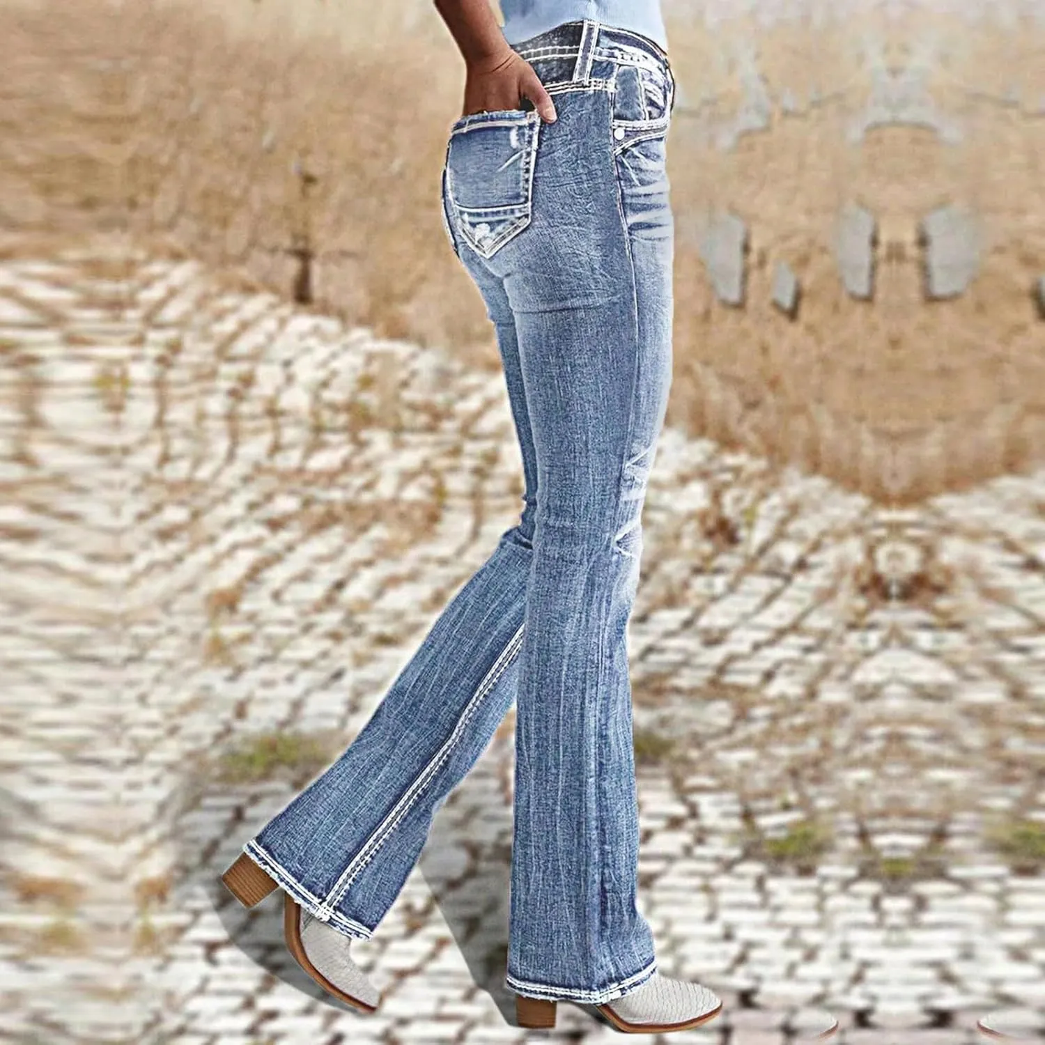 Bootcut Jeans for Women Low Rise Vintage Distressed Jeans 90S Flare Denim Trousers with Pockets Denim Ankle Pants