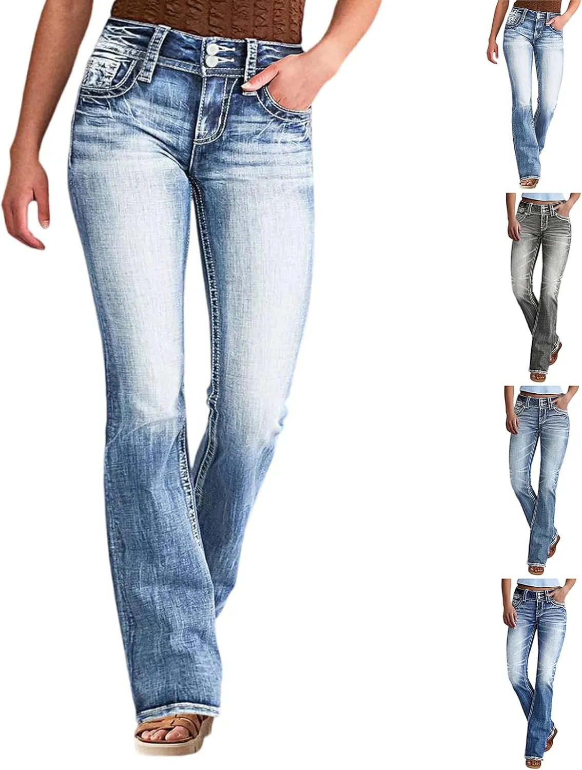 Bootcut Jeans for Women Low Rise Vintage Distressed Jeans 90S Flare Denim Trousers with Pockets Denim Ankle Pants