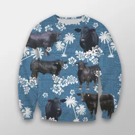 Brangus Tropical Flower Blue Tribal 3D Crewneck Christmas Sweatshirt