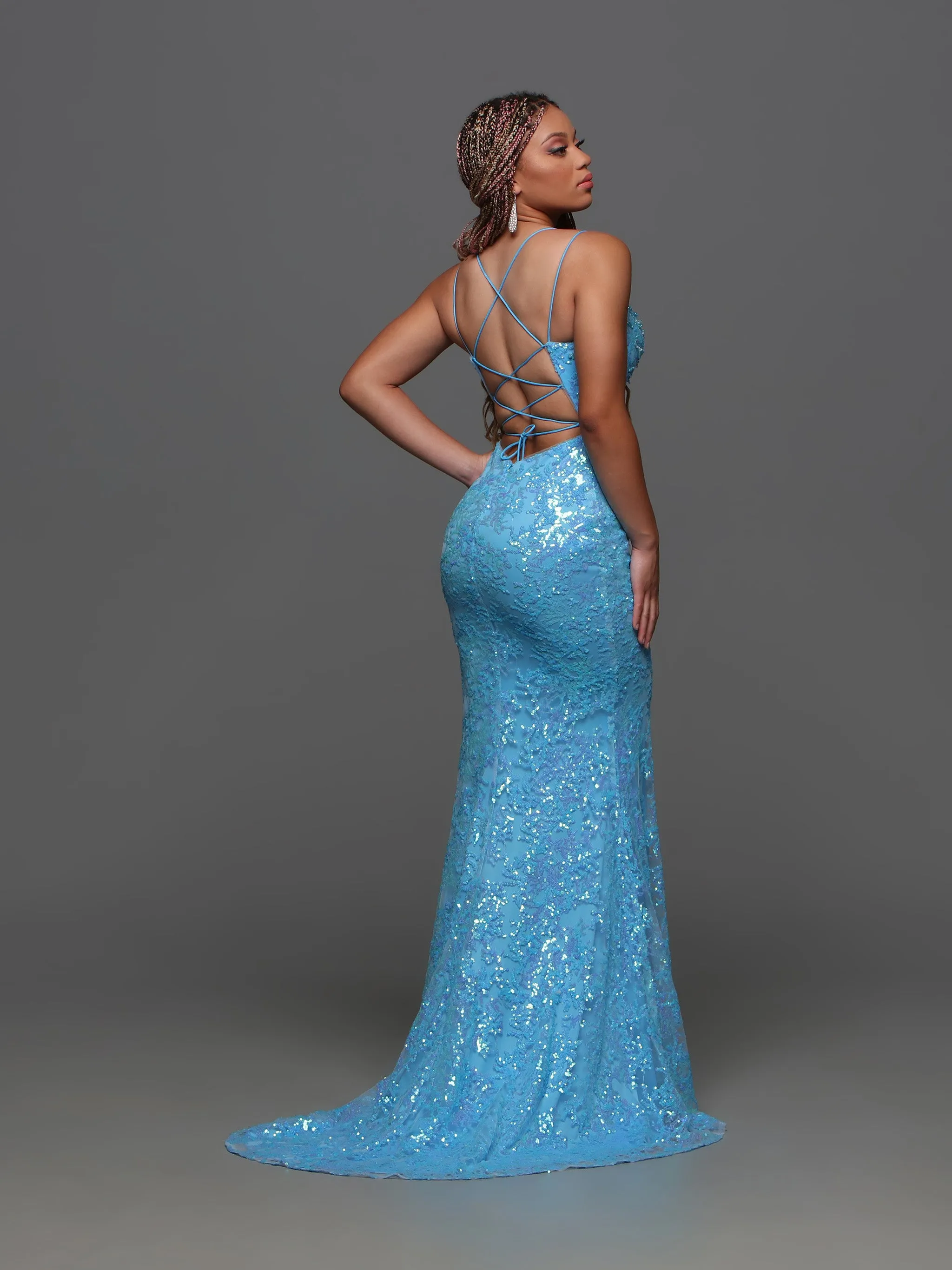 Candice Wang 72369 Sequin High Slit Backless Prom Dress Beaded Formal Gown Cowl Neck