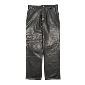 Chrome Hearts Leather Le Fleur Knee Leather Carpenter Pants Black