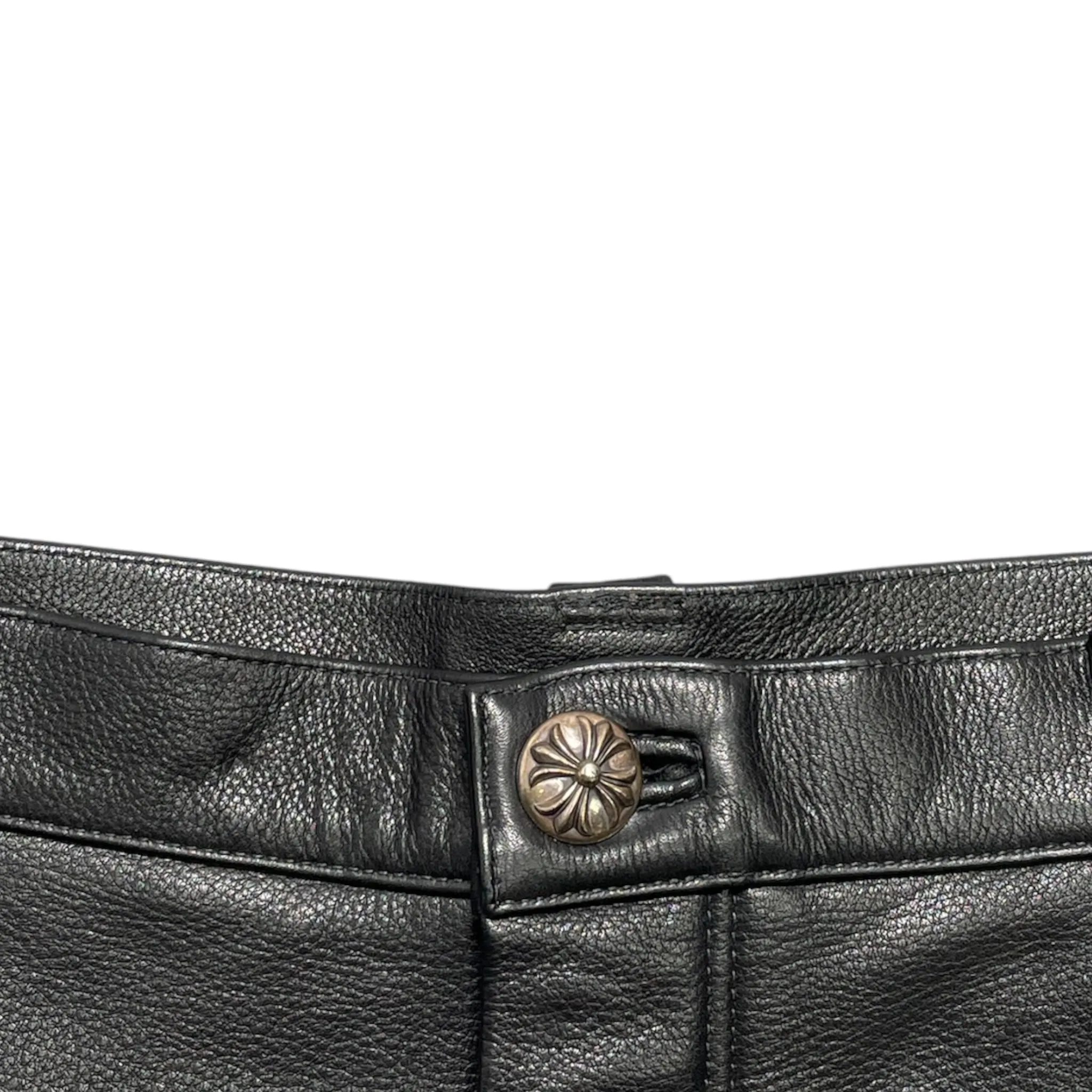 Chrome Hearts Leather Le Fleur Knee Leather Carpenter Pants Black