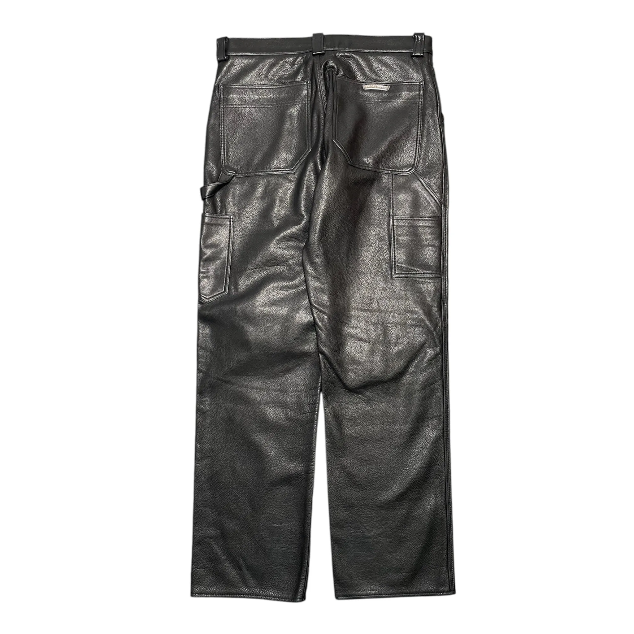 Chrome Hearts Leather Le Fleur Knee Leather Carpenter Pants Black