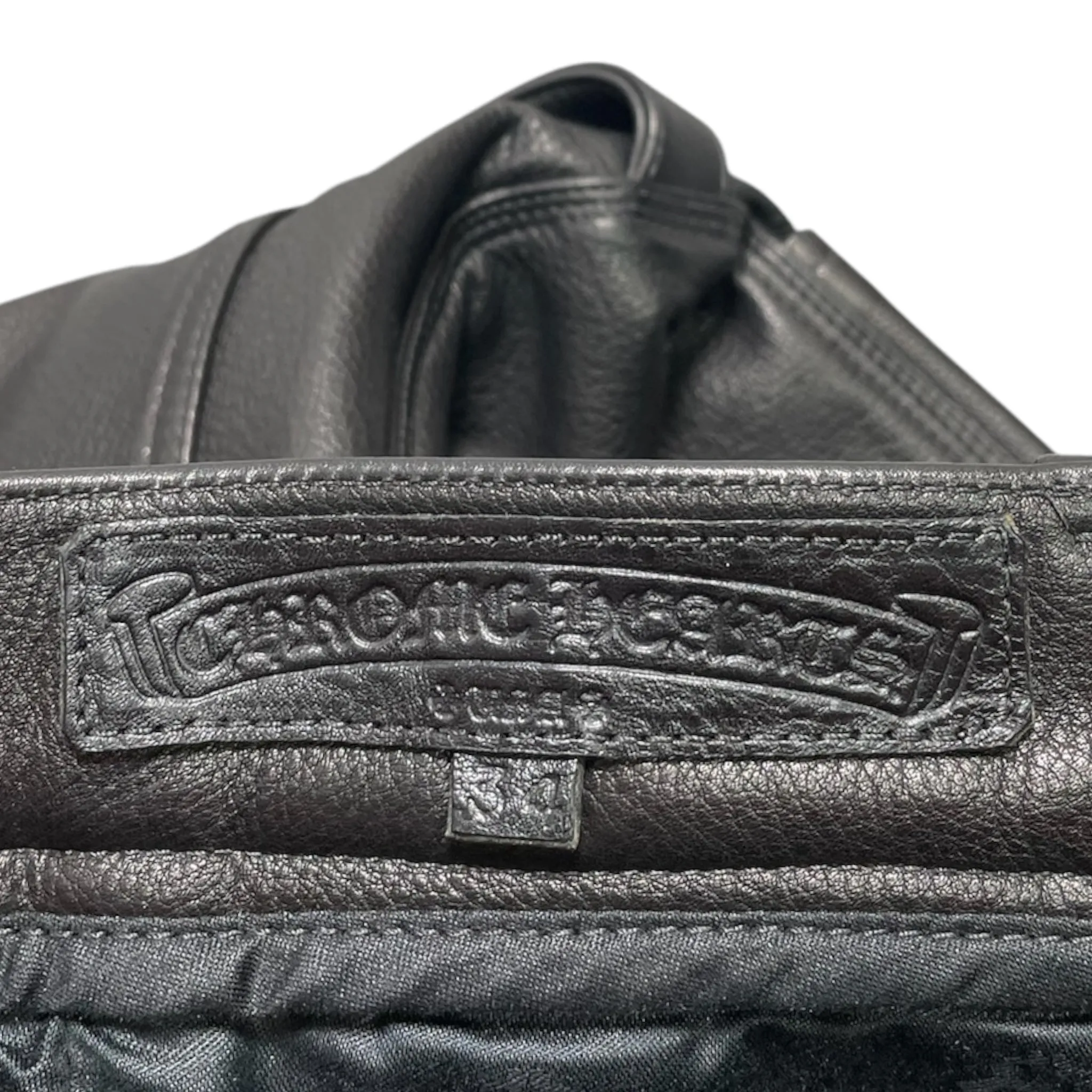 Chrome Hearts Leather Le Fleur Knee Leather Carpenter Pants Black