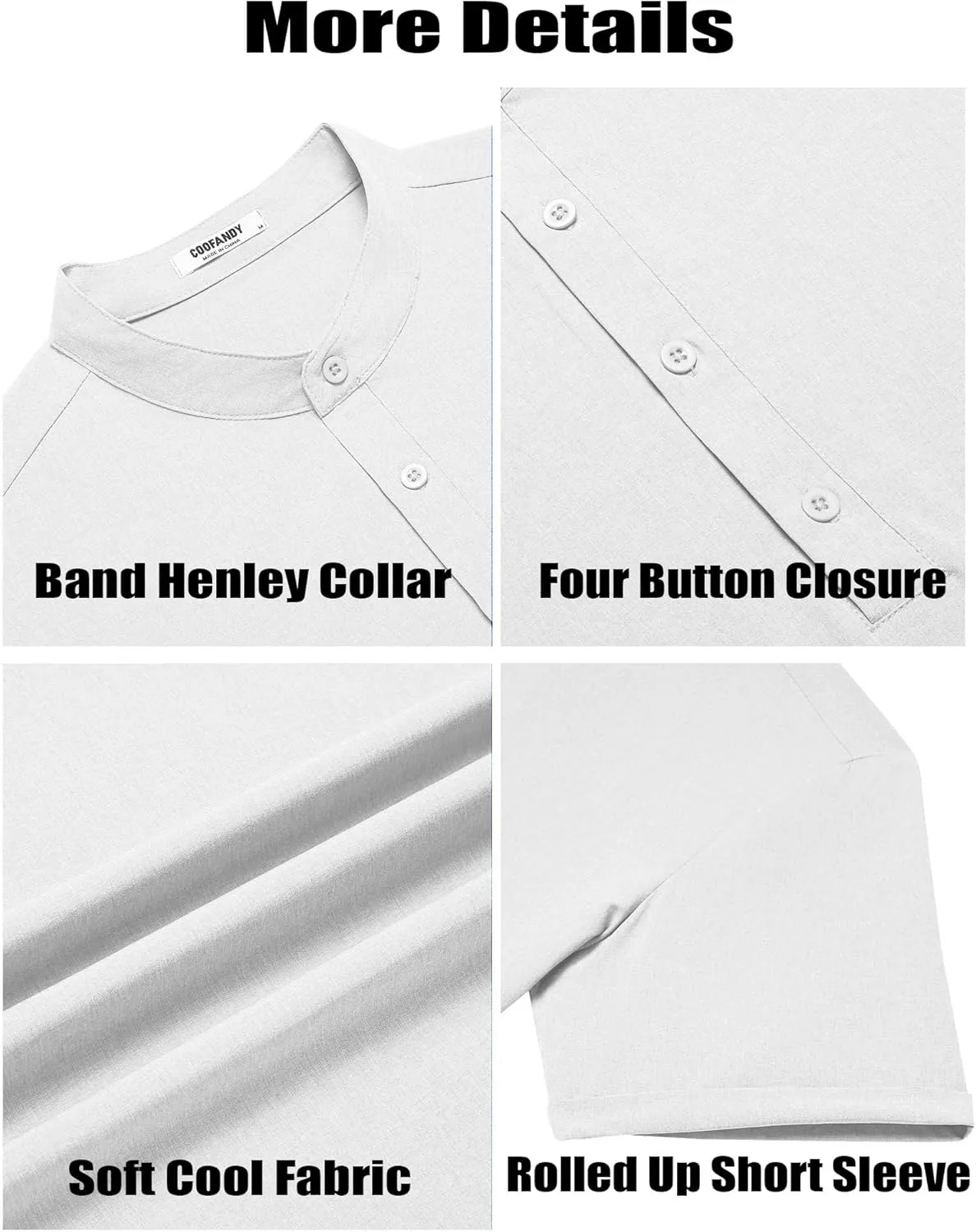 COOFANDY Men's Casual Henley Shirt Short Sleeve Band Collar Shirt Summer Beach Hippie Vacation T Shirt with Button