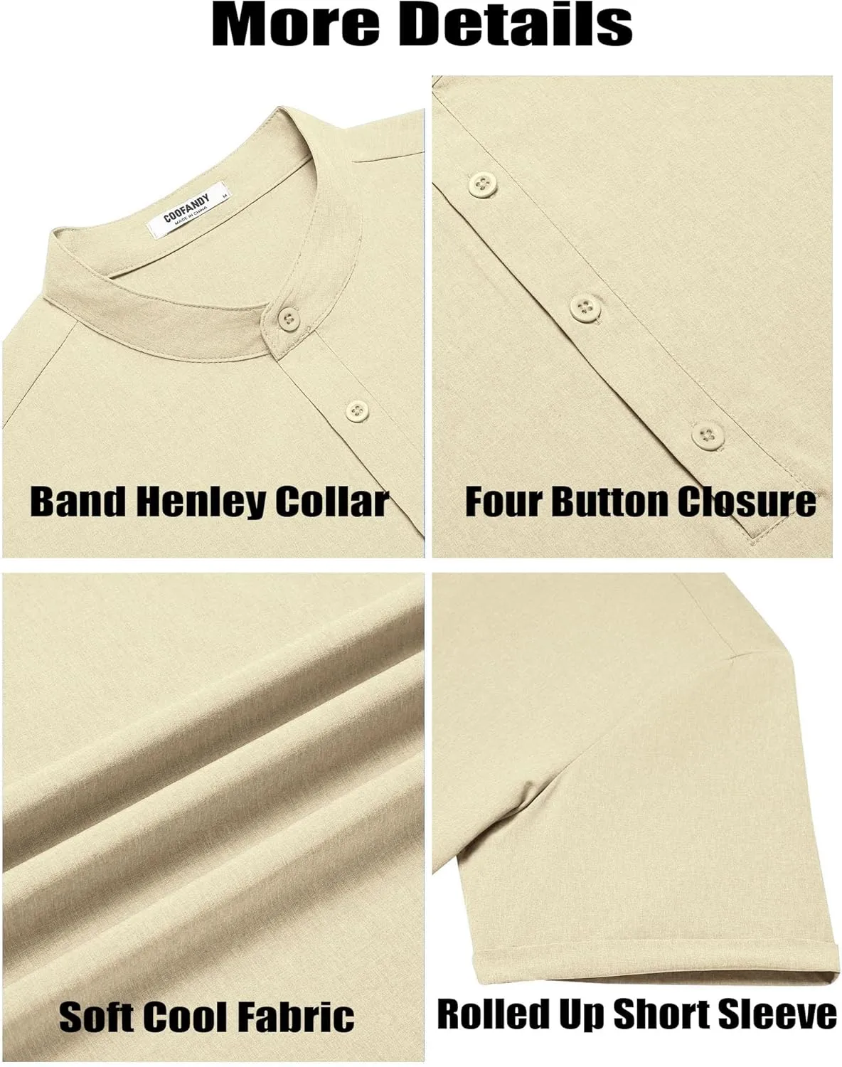 COOFANDY Men's Casual Henley Shirt Short Sleeve Band Collar Shirt Summer Beach Hippie Vacation T Shirt with Button