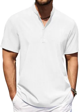 COOFANDY Men's Casual Henley Shirt Short Sleeve Band Collar Shirt Summer Beach Hippie Vacation T Shirt with Button COOFANDY Men's Casual Henley Shirt Short Sleeve Band Collar Shirt Summer Beach Hippie Vacation T Shirt with Button