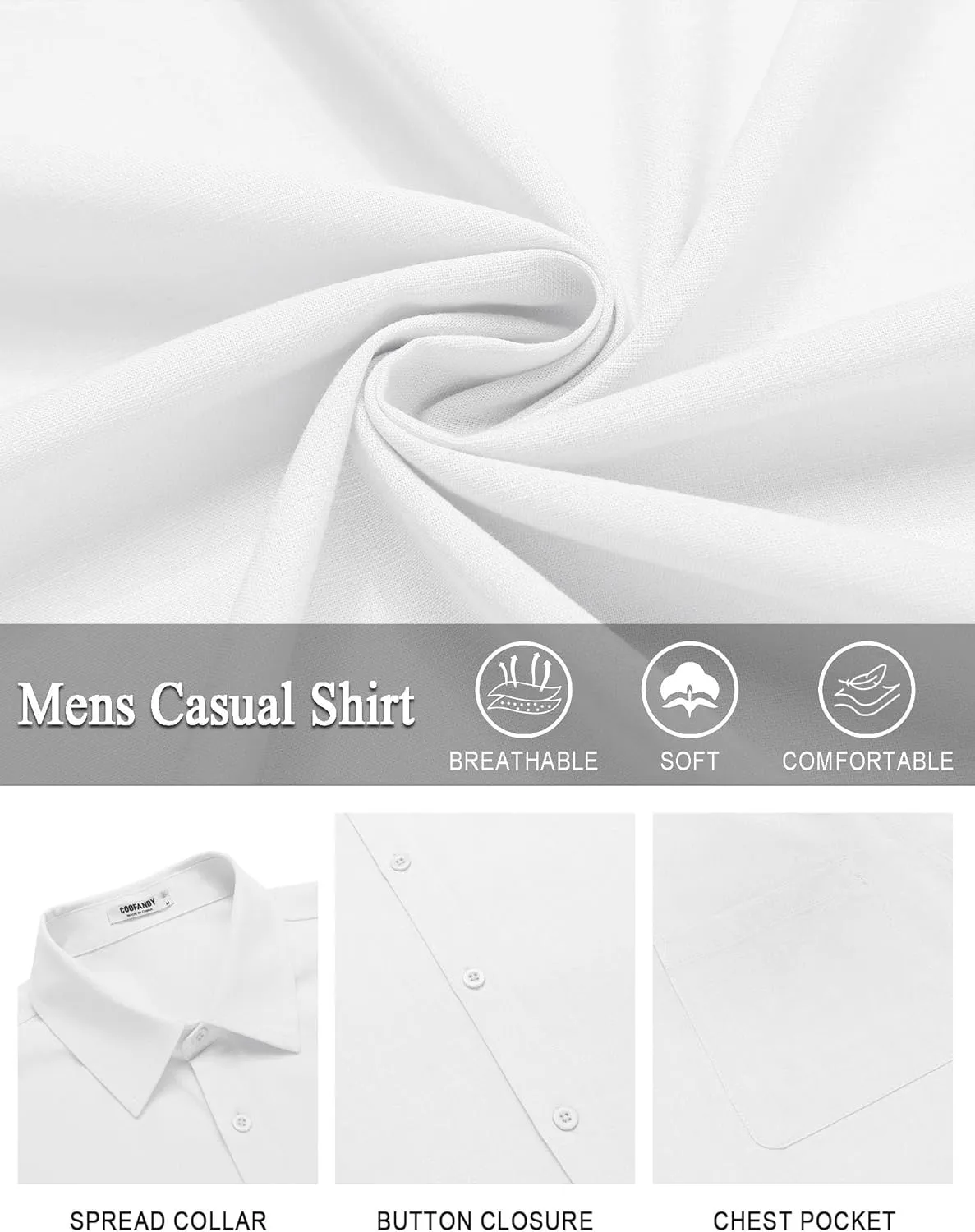COOFANDY Mens Casual Linen Shirt Short Sleeve Button Down Shirt Summer Beach Shirts with Pocket