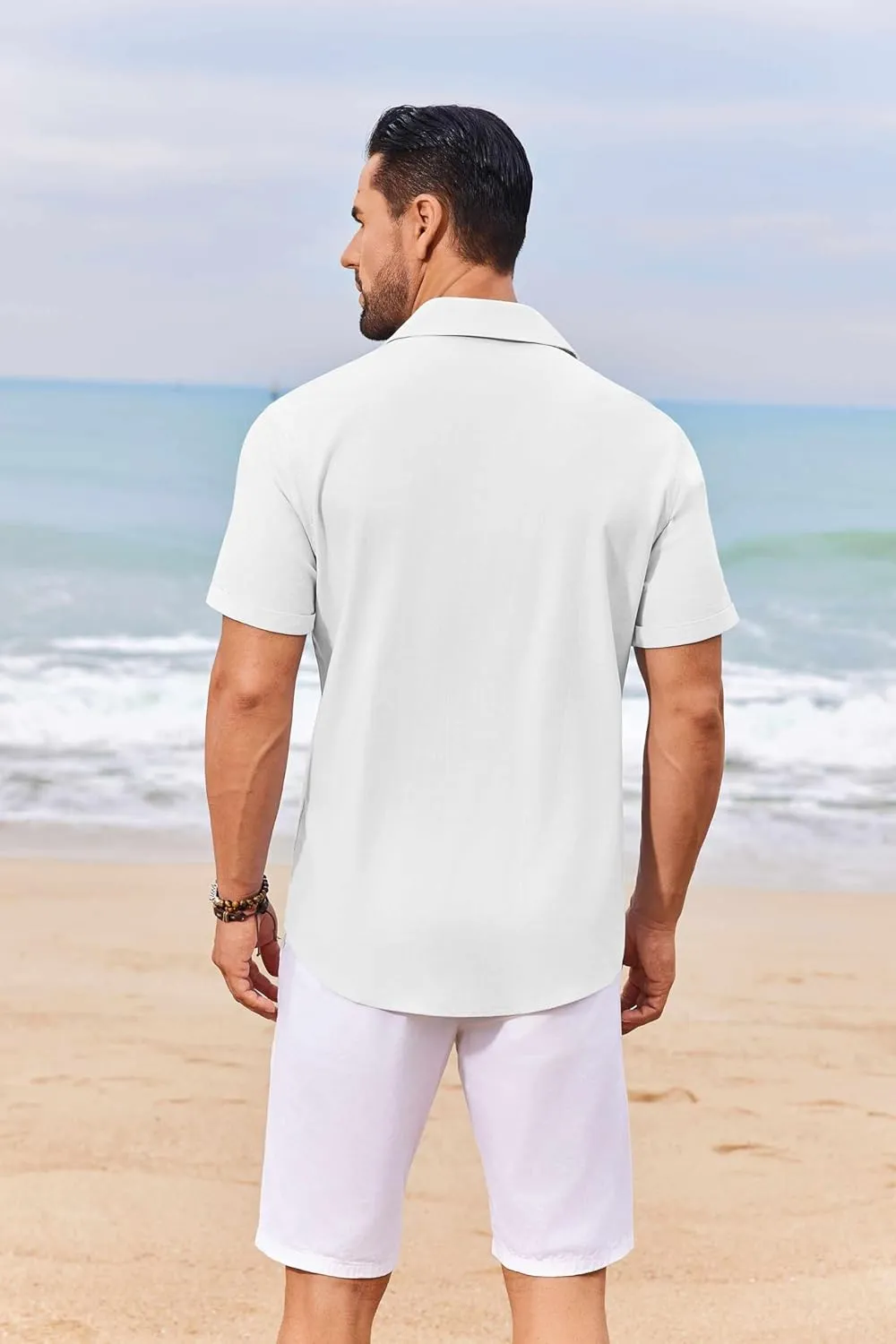 COOFANDY Mens Casual Linen Shirt Short Sleeve Button Down Shirt Summer Beach Shirts with Pocket
