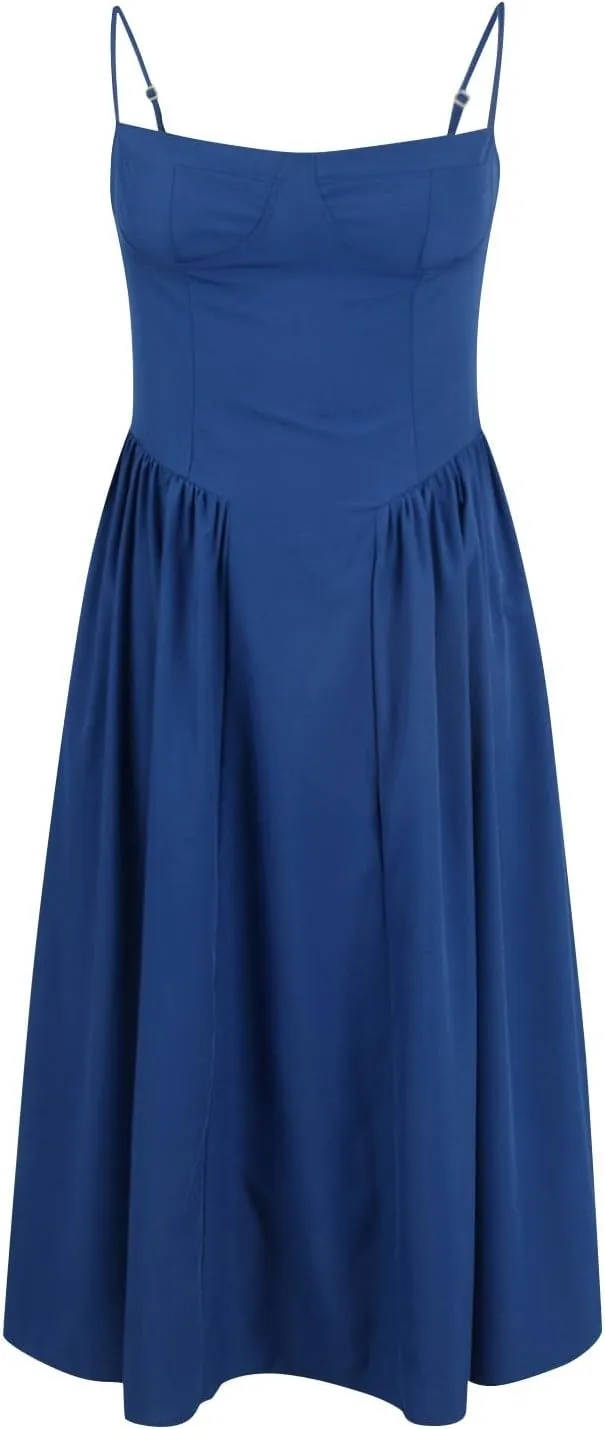 Corset Dress for Women Formal Elegant Spaghetti Strap Bustier Dress Floral Pleated Hem Cocktail Dress with Pockets