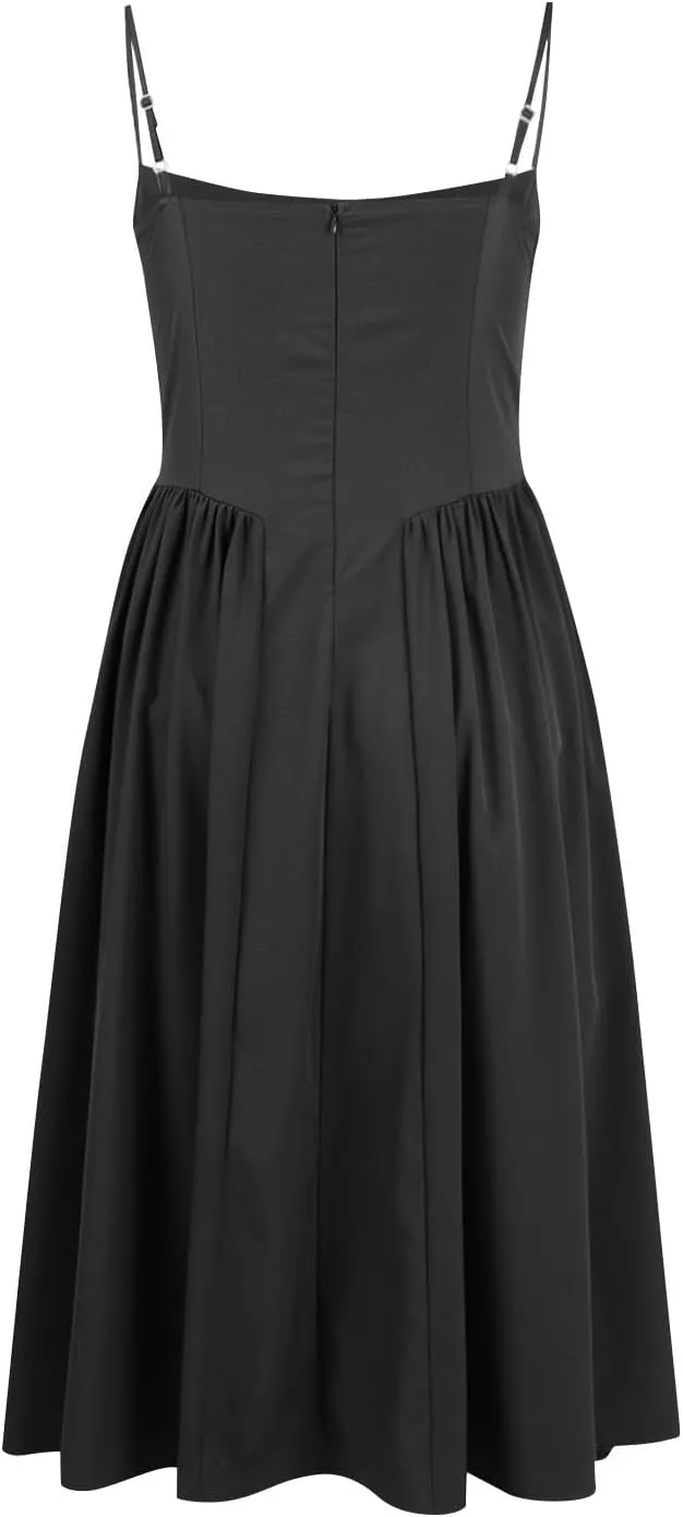 Corset Dress for Women Formal Elegant Spaghetti Strap Bustier Dress Floral Pleated Hem Cocktail Dress with Pockets