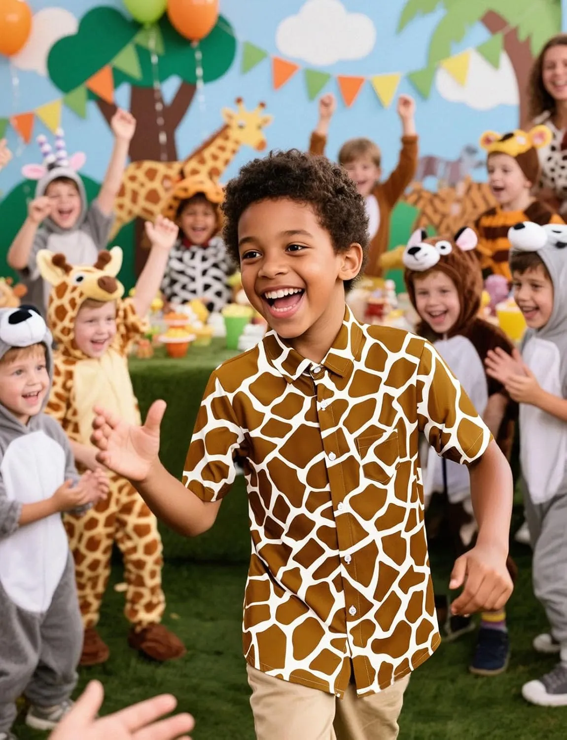 COSLAND Boys' Animal Print Hawaiian Shirt Kids' Novelty Button Down Shirt, X-Small-Large