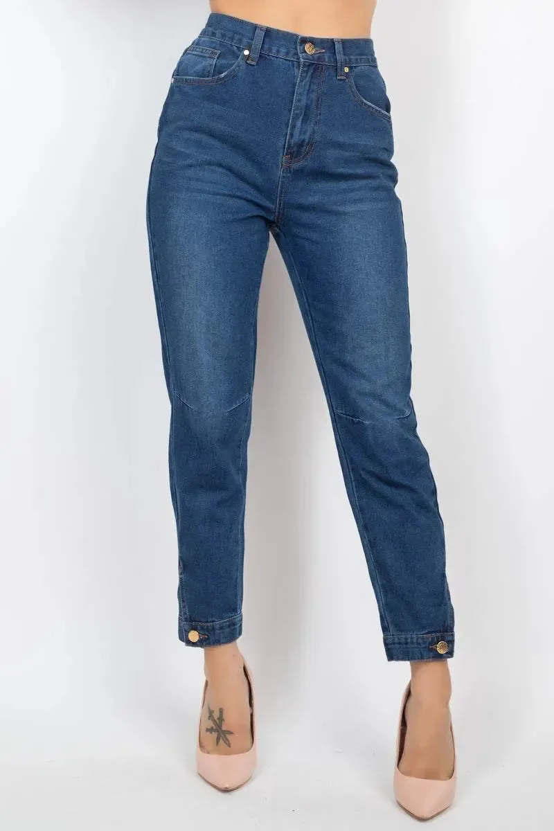 Cuffed-button Mom Jeans