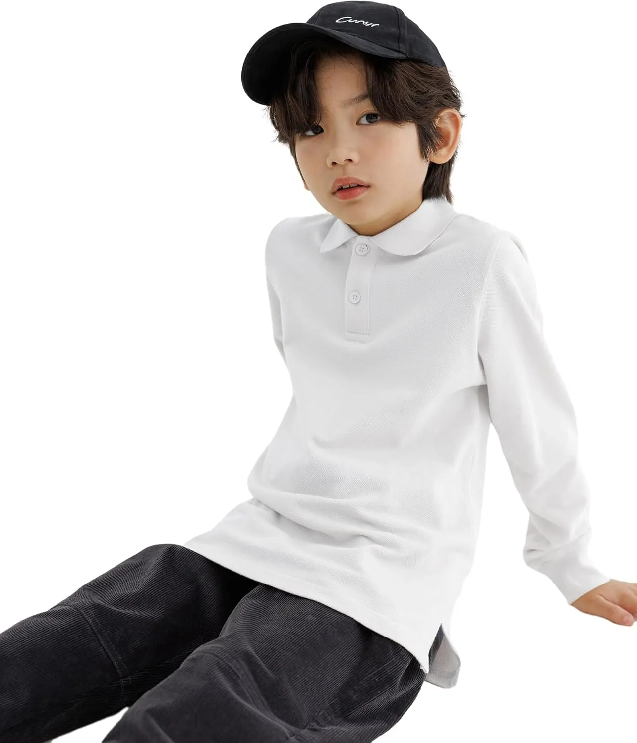 CUNYI Boys Polo Shirt Long Sleeve Cotton School Uniform Shirt Pique Tee Kids Golf Tops