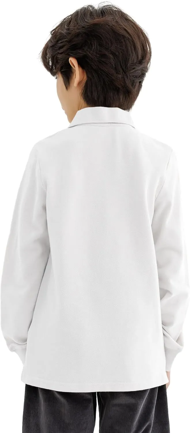 CUNYI Boys Polo Shirt Long Sleeve Cotton School Uniform Shirt Pique Tee Kids Golf Tops