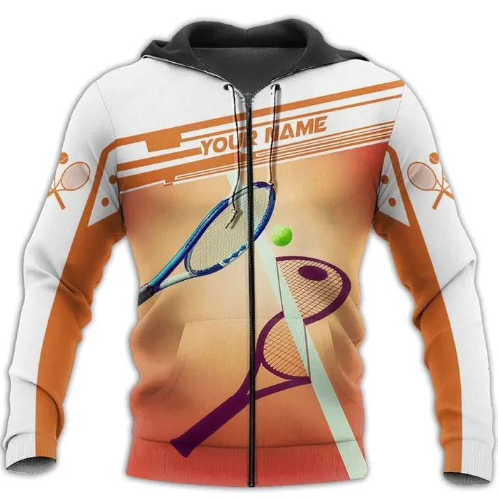 Custom 3D Print Zip Hoodie For Tennis Player, Women Tennis Sweatshirt, Men Tennis Player Gift